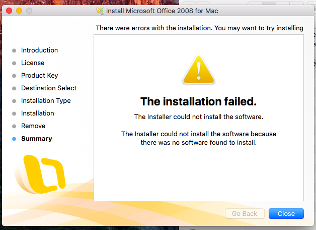 microsoft office for mac 2011 installation failed